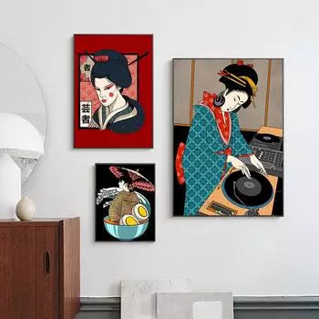 Японский диджей гейша рамэн постеры абстрактная красота холст живопись настенные художественные фотографии еда ресторан кухня домашний декор Cuadros 21cm30cm NoFrame