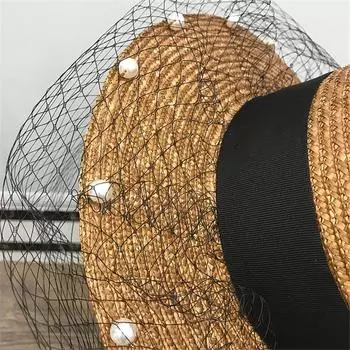 Японский дизайнер натуральная соломенная сетка жемчужные поля женская фетровая шляпа женская панама для отдыха джазовая кепка head size 57cm