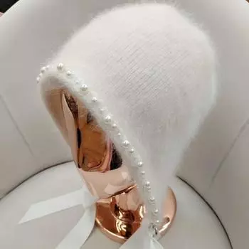 Японский дизайнер жемчужный бант из кроличьей шерсти принцесса шляпа высокая фактура ручной работы rhinobarn split теплая шерстяная шапка для женщины