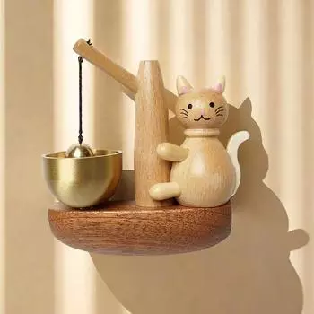 Японский дверной колокольчик Деревянный колокольчик для ветров Украшения для дома и сада Декор для стен Японский декор для комнаты Пейзаж Кавайный кот Колокольчик
