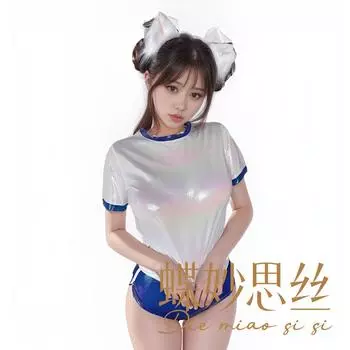 Японский гимнастический костюм из лазерной лакированной кожи cos двухмерное сексуальное нижнее белье комплект шорт для студента M