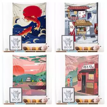 Японский гобелен с иллюстрацией, настенный Гобелен Канагава, волнистая печать, богемный хиппи, домашний декор для спальни 95x70cm