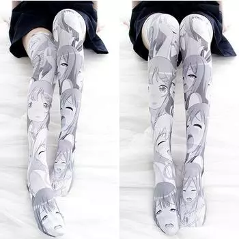 Японский и корейский двухмерный милый мультяшный плачущий принт с лицом выше колена анимация высокие чулки/ Average size