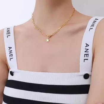Японский и корейский стиль чокер шикарный пентаграмма геометрическое ожерелье ключицы цепочка титановая сталь женское позолоченное 18 настоящее золото ювелирные изделия P483