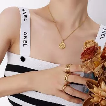 Японский и корейский стиль трехмерные крылья круглый бренд кулон ожерелье геометрическое титановая сталь покрытая 18 золотом ожерелье ювелирные изделия P021-2