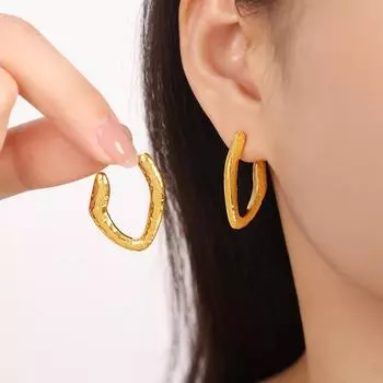 Японский и нишевый дизайн, усовершенствованные серьги, геометрическая ромбовидная текстура титановой стали, золотые серьги, простые и не выцветающие серьги