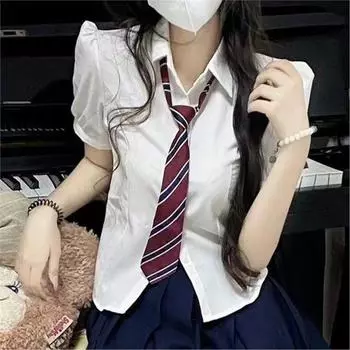 Японский JK Академический Стиль Приталенная Блузка с Пышными Рукавами и Плиссированная Юбка Комплект Double Extra Large