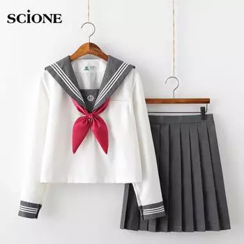 Японский JK Косплей Униформа Наборы Серый Воротник Вышивка Костюм Матроса Женская Униформа Колледж Стиль Женщины JK Косплей Костюм S
