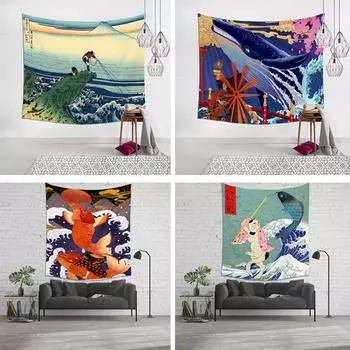 Японский Канагава Укиёэ серии гобелен татуировки магазин украшения стены живопись подвесная ткань старая традиционная фоновая ткань 100*70