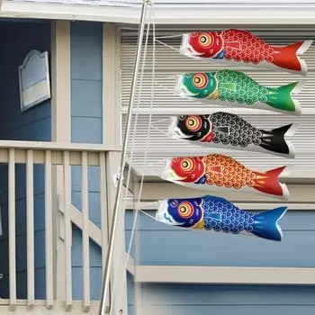 Японский карповый ветроуказатель, наружный подвесной воздушный змей с рыбным флагом, ветроуказатель Koinobori для суши-бара, ресторана, садовой террасы, декора S синий