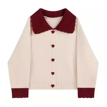 Японский Kawaii свободный вязаный свитер женский сердце корейская мода Y2k шикарный милый кардиган женский мягкий однотонный повседневная теплая одежда Новинка 2024 года S красный