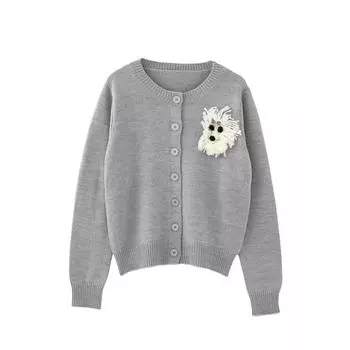Японский кавайный мультяшный кардиган с вышивкой в виде собаки, женский универсальный свитер, куртки, пальто, кардиган C-182 S бежевый