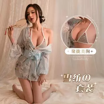 Японский комплект кимоно большой размер маленькая грудь эротическое нижнее белье соблазнение пижама страсть кровать униформа One size