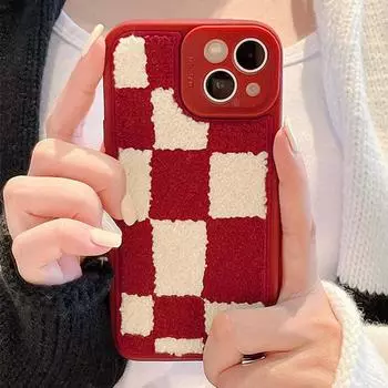 Японский корейский зимний плюшевый чехол для телефона с вышивкой в горошек и шахматной доской для Iphone 14 13 12 11 Pro Max X Xr Xs противоударный чехол For iPhone 11