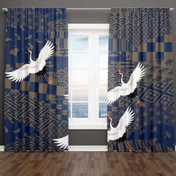 Японский кран, все виды фотографий, индивидуальный узор, бесплатная доставка, 2 шт., тонкая оконная штора для гостиной, спальни, декор 100W130H(CM)40x51in&Hook