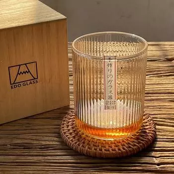 Японский креативный стеклянный стакан для сока, напитка, кофе, вертикальный узор, прозрачный стакан для виски, ручная работа 300ml