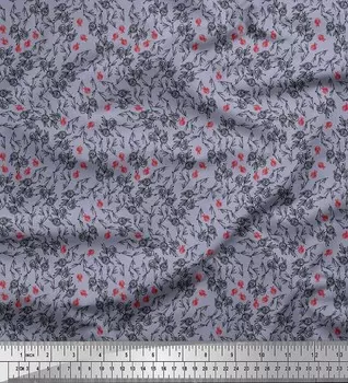 Японский креп-атлас Soimoi с листьями и розами, рубашка с принтом, швейная ткань, метр 42 дюйма 42 Inch Wide - Poly Crepe серый