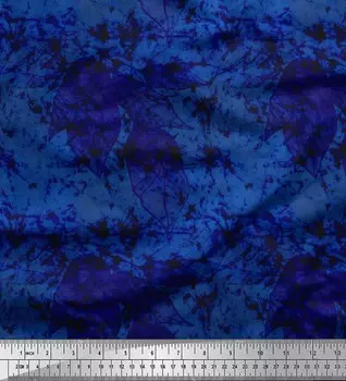 Японский креп-атлас Soimoi, ткань для шитья с листьями и текстурой, метр 42 дюйма 42 Inch Wide - Poly Crepe синий