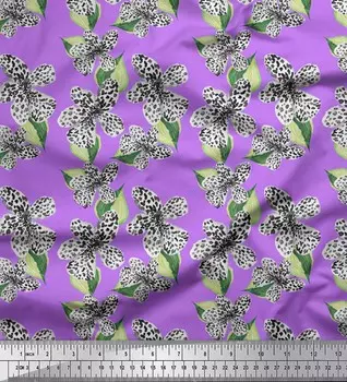 Японский креп-сатин Soimoi, леопардовая кожа, листья и белые цветы, ткань с цветочным принтом, 42 дюйма на метр 42 Inch Wide - Poly Crepe бежевый