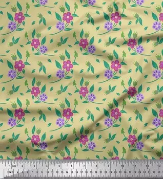 Японский креп-сатин Soimoi, листья и барвинок, цветочные принты на ткани, 42 дюйма по метрам 42 Inch Wide - Poly Crepe бежевый