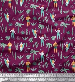 Японский креп-сатин Soimoi, пальмовая, мужская и женская пляжная ткань с принтом на метр, 42 дюйма 42 Inch Wide - Poly Crepe зелёный