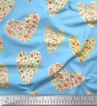 Японский креп-сатин Soimoi с принтом в виде листьев, цветов и сердечек по метрам 42 дюйма 42 Inch Wide - Poly Crepe чёрный