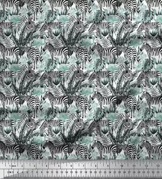 Японский креп-сатин Soimoi, ткань с тропическими листьями, фламинго и зеброй, принты в виде животных, 42 дюйма на метр 42 Inch Wide - Poly Crepe чёрный