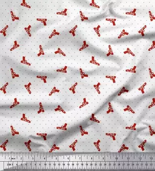 Японский креп-сатин Soimoi в горошек и пистолет с принтом оружия, ткань на метр, 42 дюйма 42 Inch Wide - Poly Crepe оранжевый