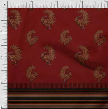 Японский креп-сатин Soimoi в полоску и с принтом в виде павлина, 42 дюйма по метрам 42 Inch Wide - Poly Crepe красный