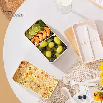 Японский ланч-бокс Bento для взрослых, герметичный контейнер для ланча с бамбуковой крышкой, 4 столовых прибора, коробка Bento для приготовления пищи с контролем порций A чёрный