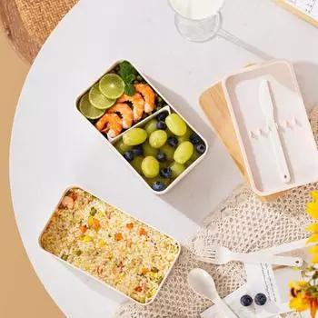 Японский ланч-бокс Yousheng Bento, герметичный контейнер для обеда для взрослых с бамбуковой крышкой, 4 столовых прибора, коробка для приготовления еды Bento для контроля порций A чёрный