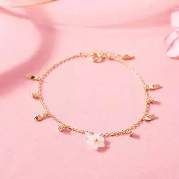 Японский легкий роскошный серебряный браслет 925 пробы с позолотой, белый лепесток из ракушки, циркон, белый кристалл, цветок, женский тонкий браслет