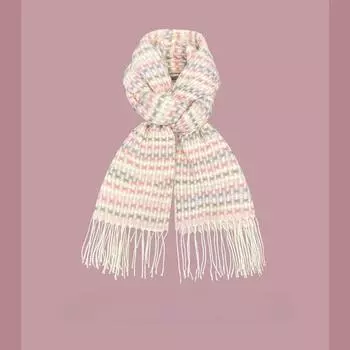 Японский маленький свежий светло-розовый маленький клетчатый кашемировый шарф с бахромой женский зимний теплый универсальный приятный для кожи шарф Tide