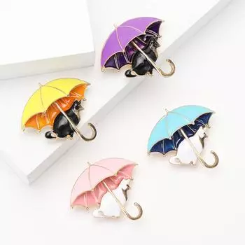 Японский милый сплав эмаль зонтик кошка брошь мода женская одежда корсаж ювелирные изделия булавка