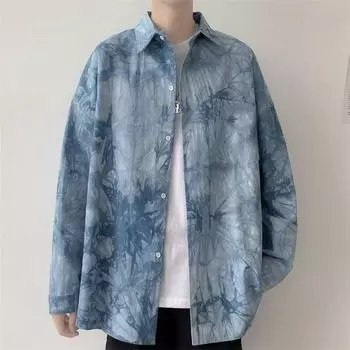 Японский модный бренд темная рубашка тай-дай мужская американская уличная хип-хоп тенденция свободная и красивая пара рубашка с длинным рукавом M чёрный