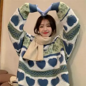 Японский мягкий восковой жаккардовый пуловер, свитер на осень и зиму, женский милый свободный свитер с круглым вырезом, высокий дизайн, женский пуловер