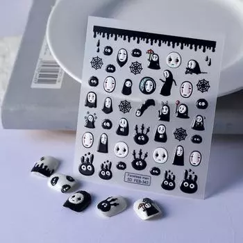 Японский мультфильм 5D стерео наклейки для ногтей интернет знаменитости клейкие наклейки на подложке рельефные наклейки для ногтей черно-белые аниме без лица человек FEB-343