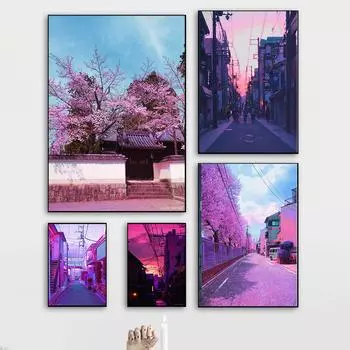Японский мультфильм аниме каваи постер и принт розовый ретро пейзаж холст картина скандинавский настенный рисунок картина декор комнаты для девочек 21x30cm No Framed