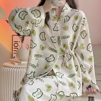 Японский мультяшный пижамный комплект, милые девушки, весна-осень, ночные рубашки с длинными рукавами, бретельки, домашний костюм для отдыха, молодежная одежда для сна S