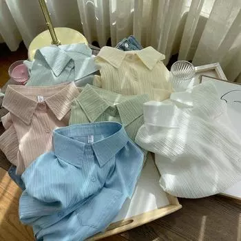 Японский нежный ветер конфетного цвета белая рубашка в стиле Гонконга шикарная свободная рубашка с длинным рукавом в стиле нишевый шик сложенная рубашка S аква голубой