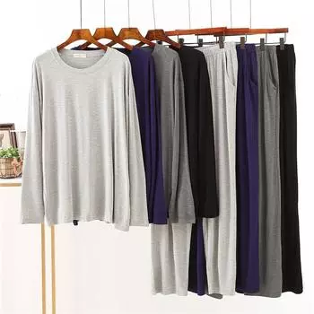 Японский новый стиль модал весна и осень мужская пижама с длинными рукавами свободный большой размер домашний костюм мужской пижамный комплект одежда для сна L