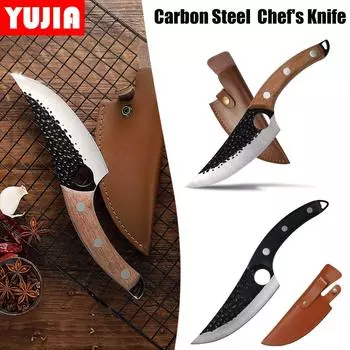 Японский нож для мяса из углеродистой стали с деревянной ручкой Полный нож Chef Tan without cover оранжевый