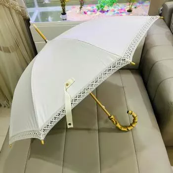 Японский однотонный шифоновый кружевной солнцезащитный зонт с защитой от УФ-излучения, ручной бамбуковой ручкой, деревянный солнцезащитный зонт
