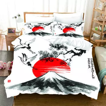 Японский океанская волна Snowe Mountain Sun Design 3 шт. Комплекты постельного белья для односпальной двуспальной кровати, пододеяльник и 2 шт., наволочка 135x200 cm