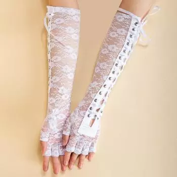 Японский панк-стиль Харадзюку Лолита Лолита кружевной ремешок с длинным бантом из ленты Cos перчатки чёрный