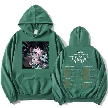 Японский певец Ado World Tour 2025 Толстовки с капюшоном Графическая одежда Длинные рукава Свободные толстовки Женская уличная одежда XS чёрный