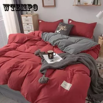 Японский простой мытый хлопок, четыре предмета, однотонная лазурно-синяя простыня, двойной пододеяльник, студенческое общежитие Double