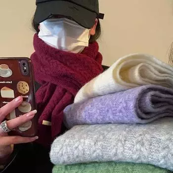 Японский простой шерстяной вязаный шарф из переплетенной шерсти, женский сезон, студенческий теплый шарф на шею, модный для пары бордовый