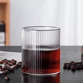 Японский прозрачный полосатый стакан ручной работы – ретро-стакан для виски, чая, сока и вина – термостойкий A