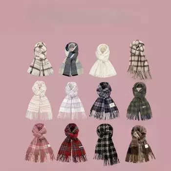 Японский ретро клетчатый шарф с бахромой женский зимний теплый универсальный студенческий парный шарф